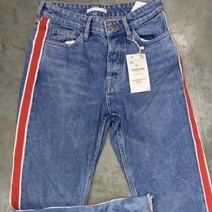 ZARA Striped Tape Mom Jeans